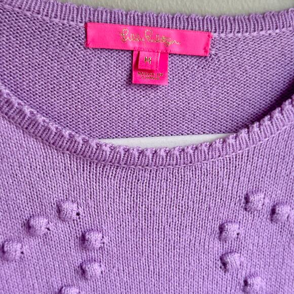Lilly Pulitzer Lavender Purple Kippa Heart Puff Knit Sweater Bishop Sleeve - Picture 3 of 7